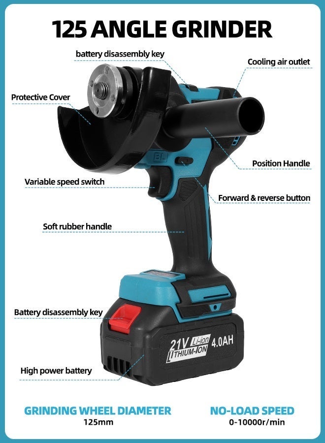 ALongDeng 21V Cordless Power Tool Set 4-in-1 Electric Tool Kit with 4-Inch Chainsaw Impact Drill Angle Grinder Dual-Purpose Wrench 4.0Ah Li-Ion Batteries & Storage Case for Home Garden DIY - Image 4